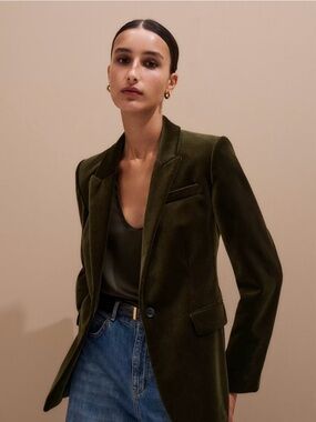 Me+Em velvet sharp shoulder Blazer-Olive